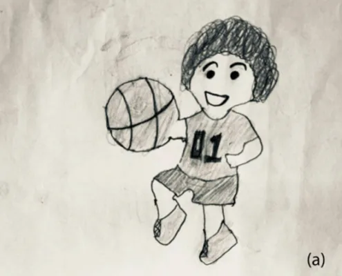 “Upon examing the drawings of participants 40 and 49 (Figures 4a and 4b), it can be seen that they drew figures of children having fun while playing basketball. We can state that the happy facial expressions of the characters in drawings are concrete examples of how playing basketball entertains them.”