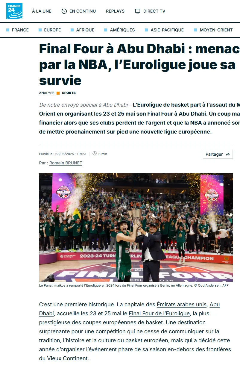 Final Four à Abu Dhabi : menacée par la NBA, l’Euroligue joue sa survie