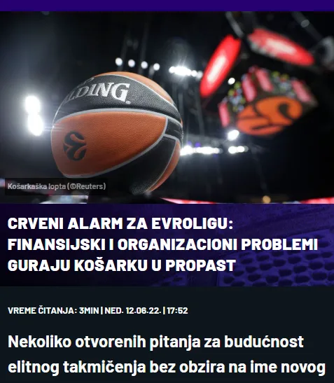 Crveni alarm za Evroligu: Finansijski i organizacioni problemi guraju košarku u propast